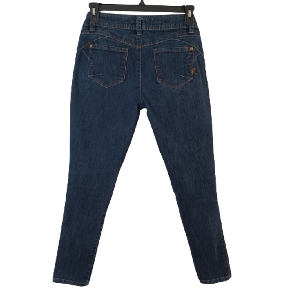 R BRAND JEANS Med Dark Wash Cotton Blend Denim Mid Rise Straight Leg Blue Jeans